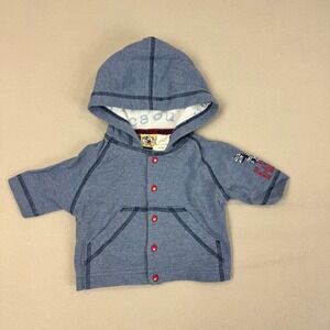 Mickey & Co Baby Blue Button Front Hoodie Jacket 0-3M Vintage Disney 2000